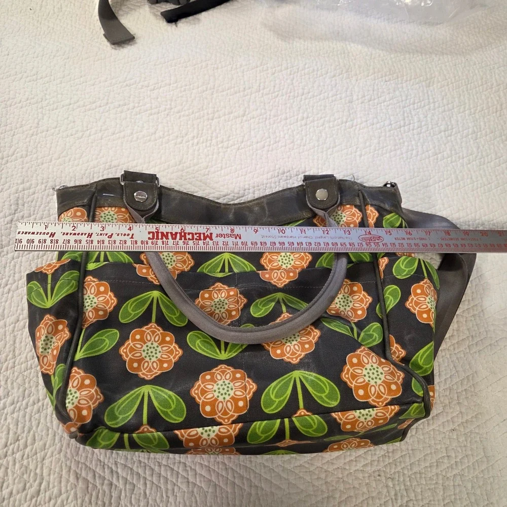 Petunia Pickle Bottom Glazed Floral Sashay Satchel Diaper Bag Gray Orange Green